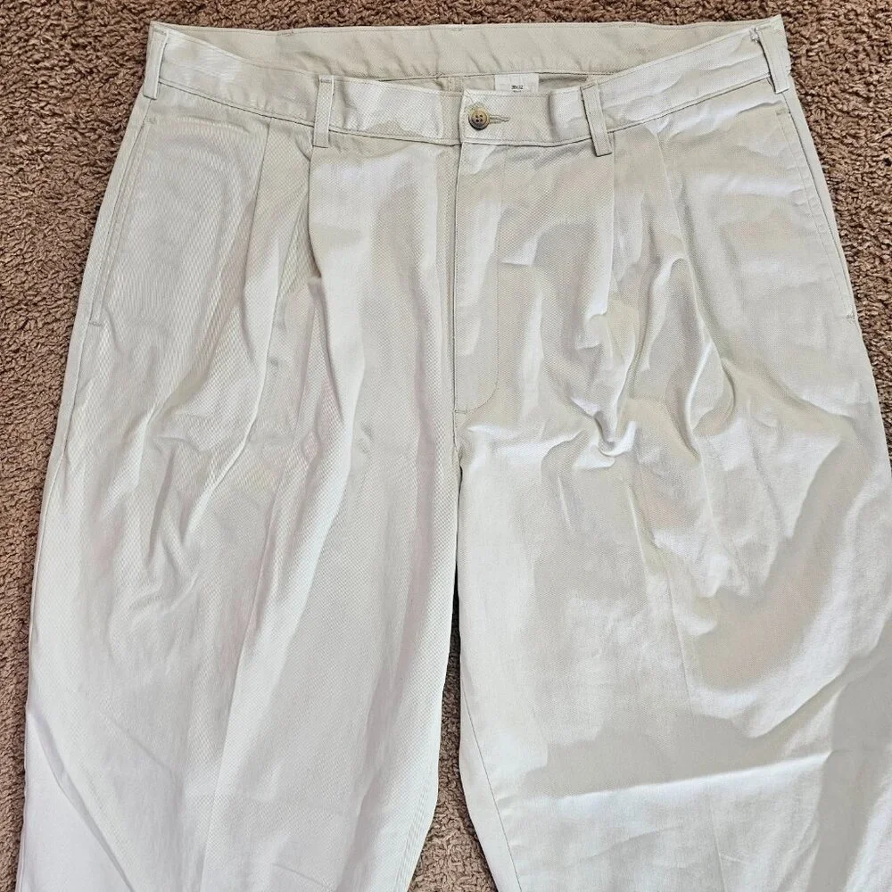 Vintage LL Bean Pleated Chino Pants Mens Tag 38x32 Act 36x31 Beige Cuffed Read - Picture 3 of 14